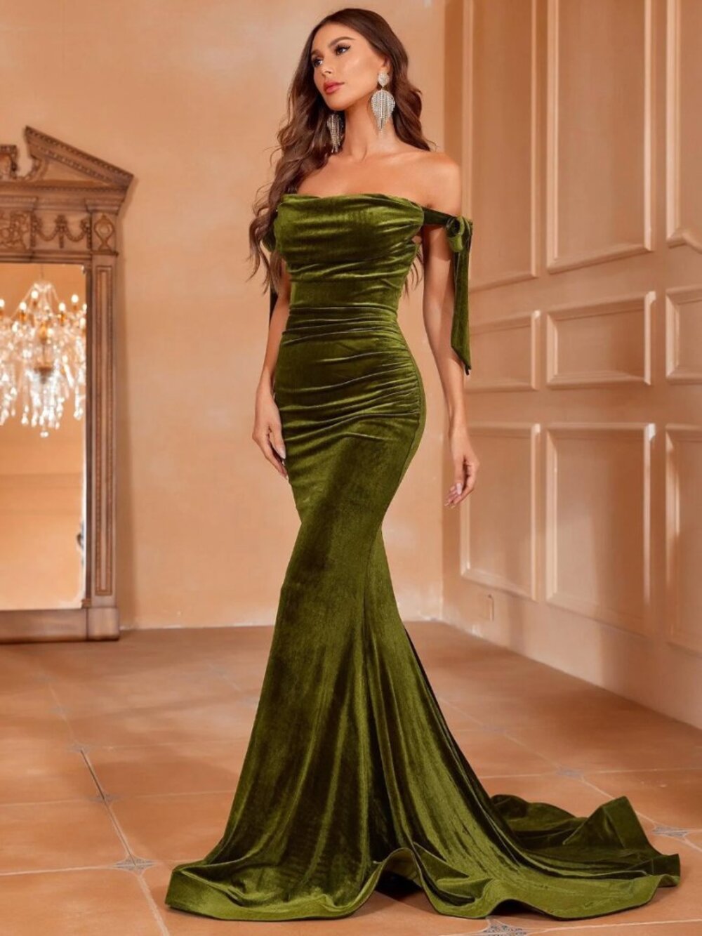 As Seen on Taylor Love is Blind, Elegant Velvet OffShoulder Mermaid Evening Gown - Picture 13 of 15